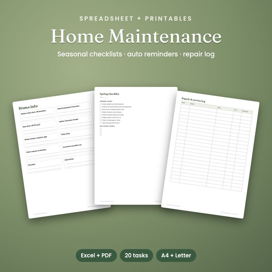 Home Maintenance Planner | Seasonal Checklists + Reminder Sheet
