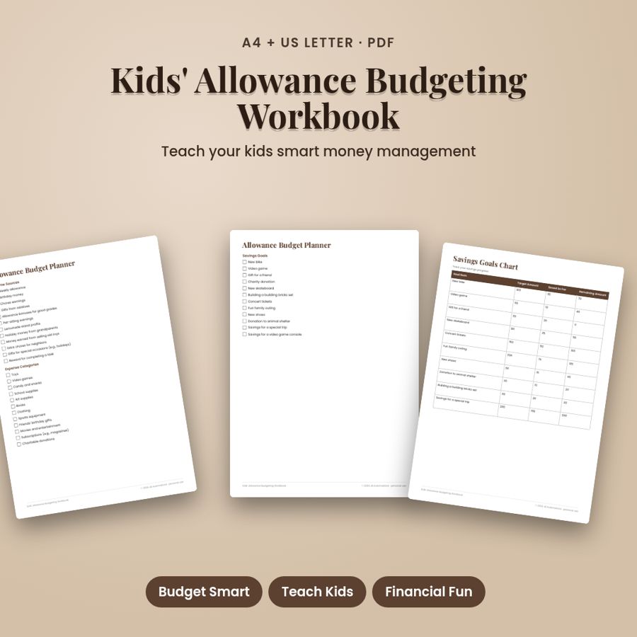 Kids' Allowance Budgeting Workbook | Printable PDF, A4 + US Letter