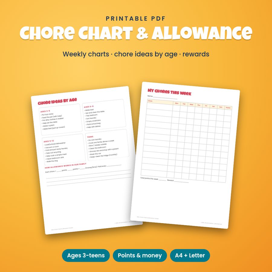 Kids Chore Chart & Allowance Tracker | Printable Routines + Rewards