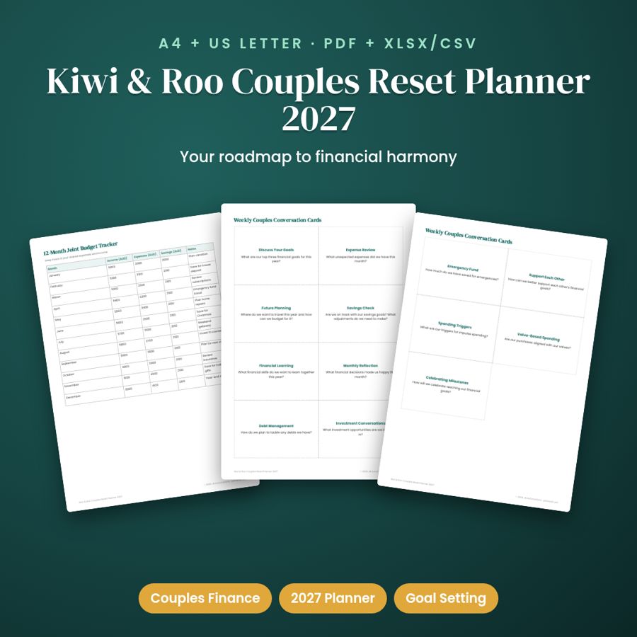 Kiwi & Roo Couples Reset Planner 2027 | Printable PDF + Excel Template