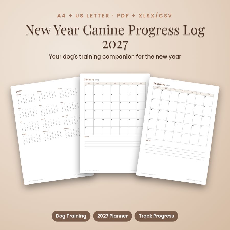 New Year Canine Progress Log 2027 | Printable PDF + Excel Template