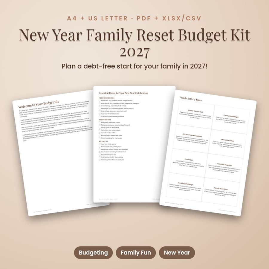 New Year Family Reset Budget Kit 2027 | Printable PDF + Excel Template