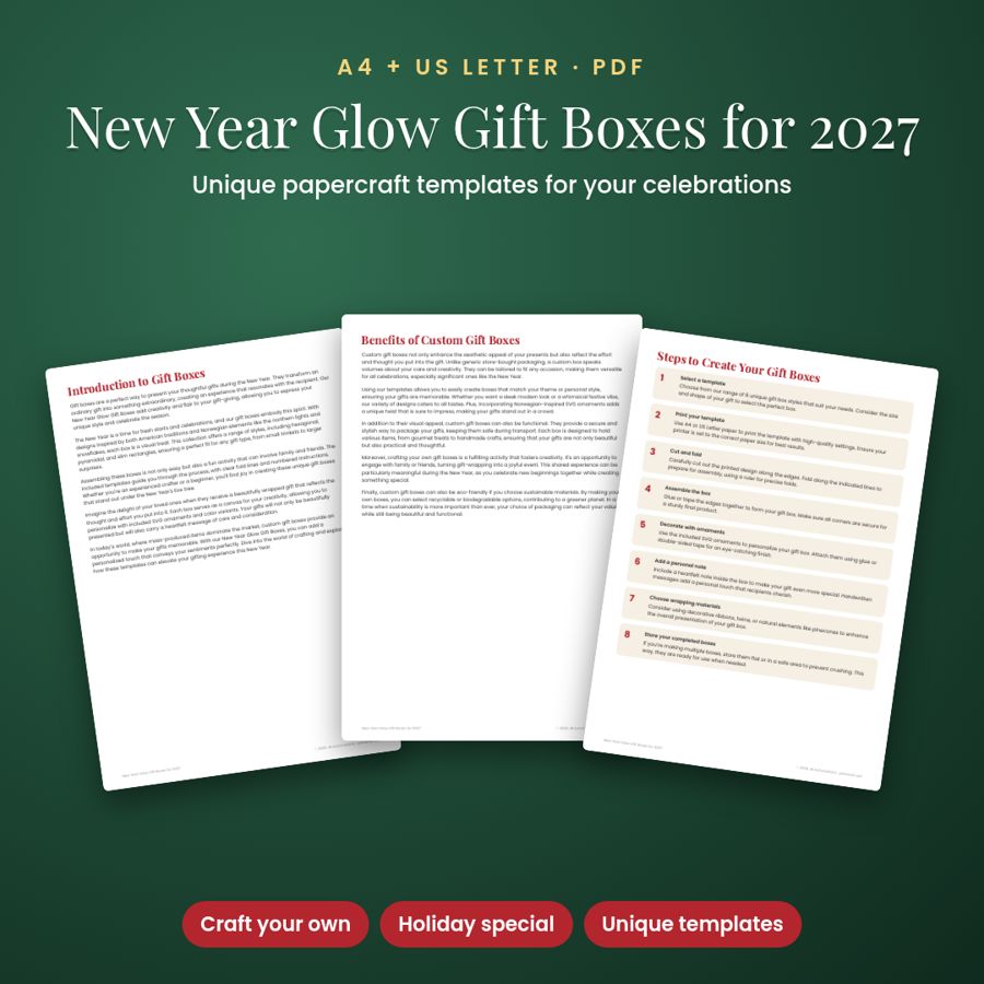 New Year Glow Gift Boxes for 2027 | Printable PDF, A4 + US Letter