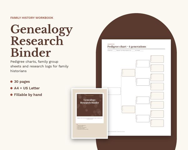 Genealogy Research Binder – Pedigree charts, family group sheets and research logs for family historians