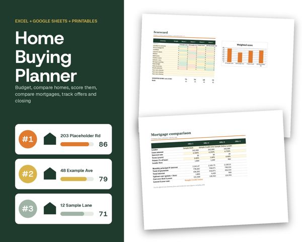 Home Buying Planner – Budget, compare homes, score them, compare mortgages, track offers and closing