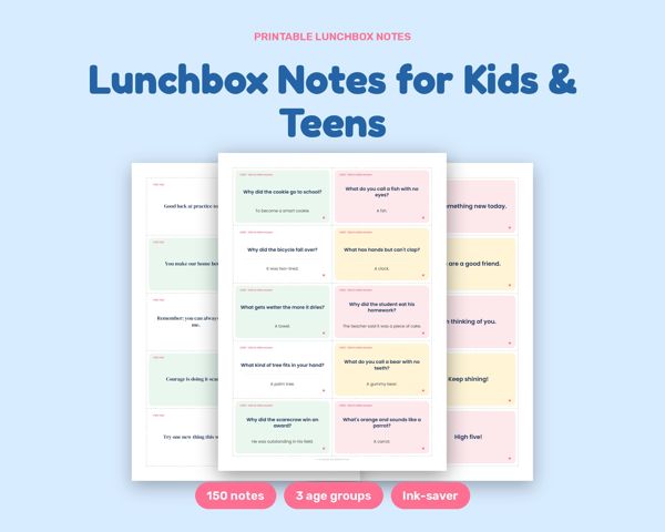 Lunchbox Notes for Kids & Teens – 150 jokes, riddles, encouragement and table-talk cards in three age versions