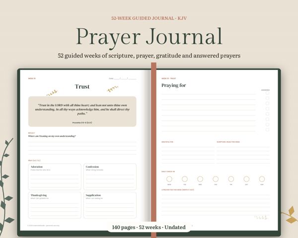 Prayer Journal – 52 guided weeks of scripture, prayer, gratitude and answered prayers