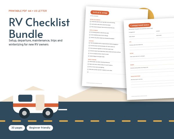 RV Checklist Bundle – Setup, departure, maintenance, trips and winterizing for new RV owners
