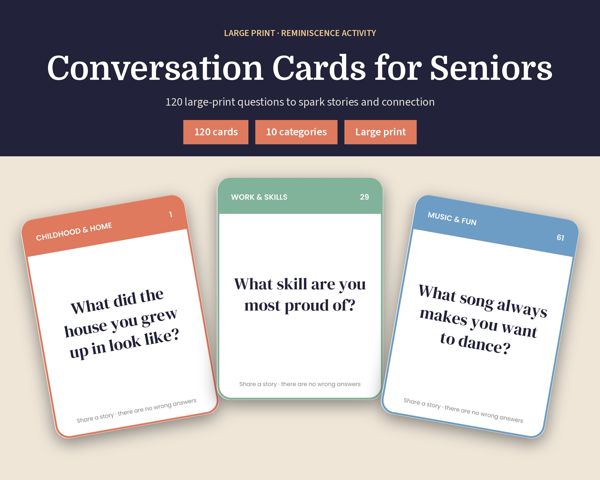 Conversation Cards for Seniors – 120 large-print questions to spark stories and connection