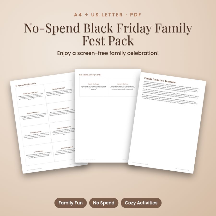 No-Spend Black Friday Family Fest Pack | Printable PDF, A4 + US Letter