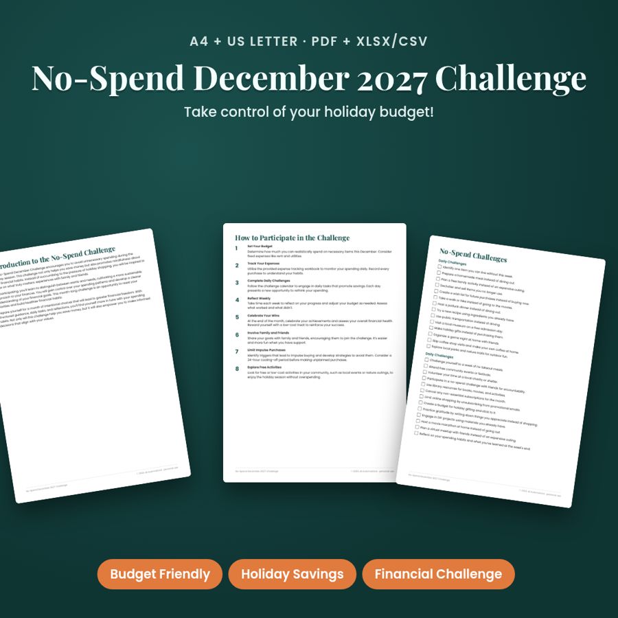 No-Spend December 2027 Challenge | Budgeting & Expense Tracker