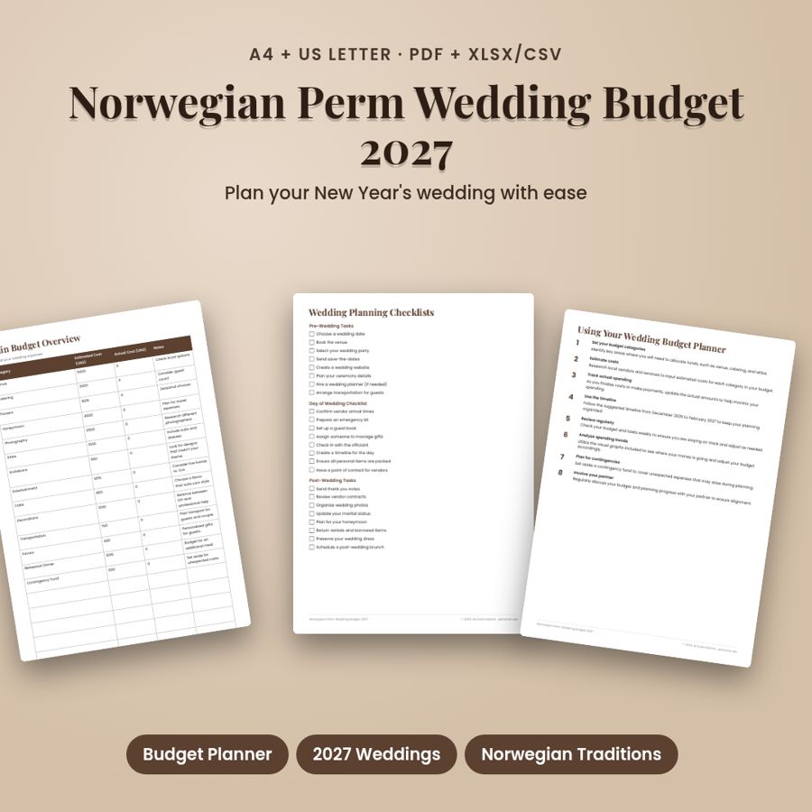 Norwegian Perm Wedding Budget 2027 | Printable PDF + Excel Template
