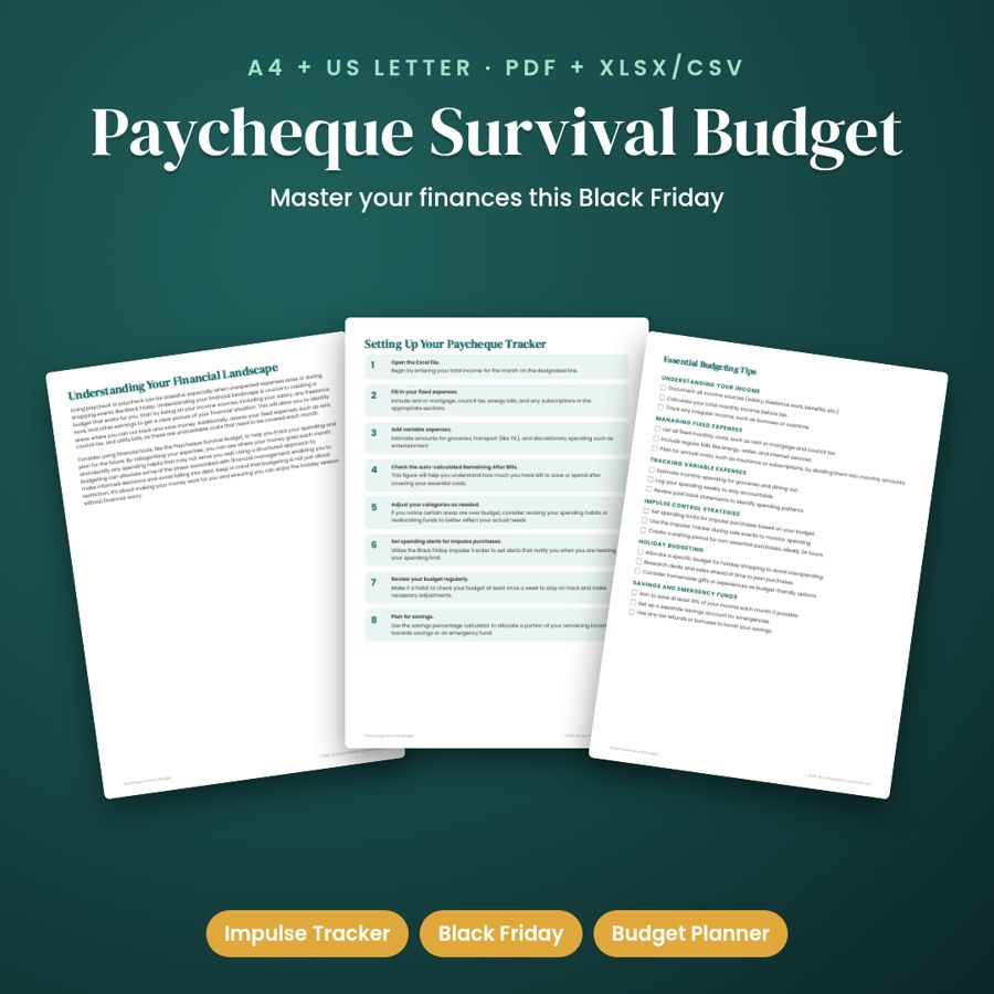 Paycheque Survival Budget | Printable PDF + Excel Template