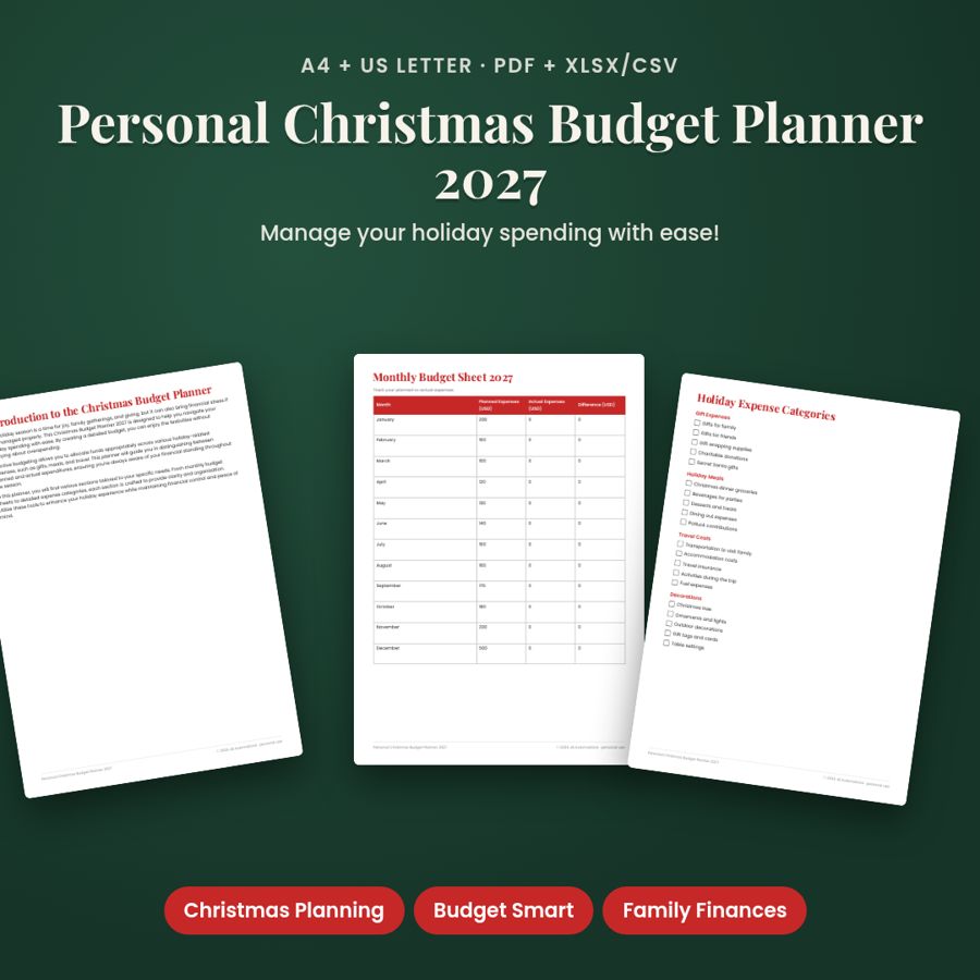 Personal Christmas Budget Planner 2027 | Gift & Expense Tracker