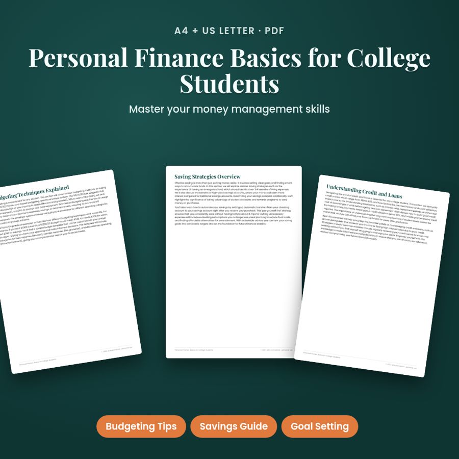 Personal Finance Basics for College Students | Printable PDF
