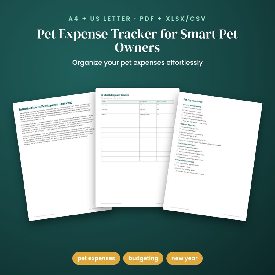 Pet Expense Tracker for Smart Pet Owners | PDF + Excel Spreadsheet