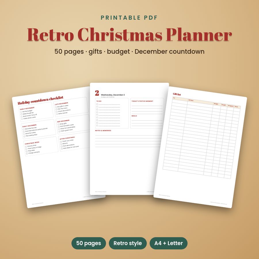 Retro Christmas Planner | 50-Page Printable Holiday Organizer