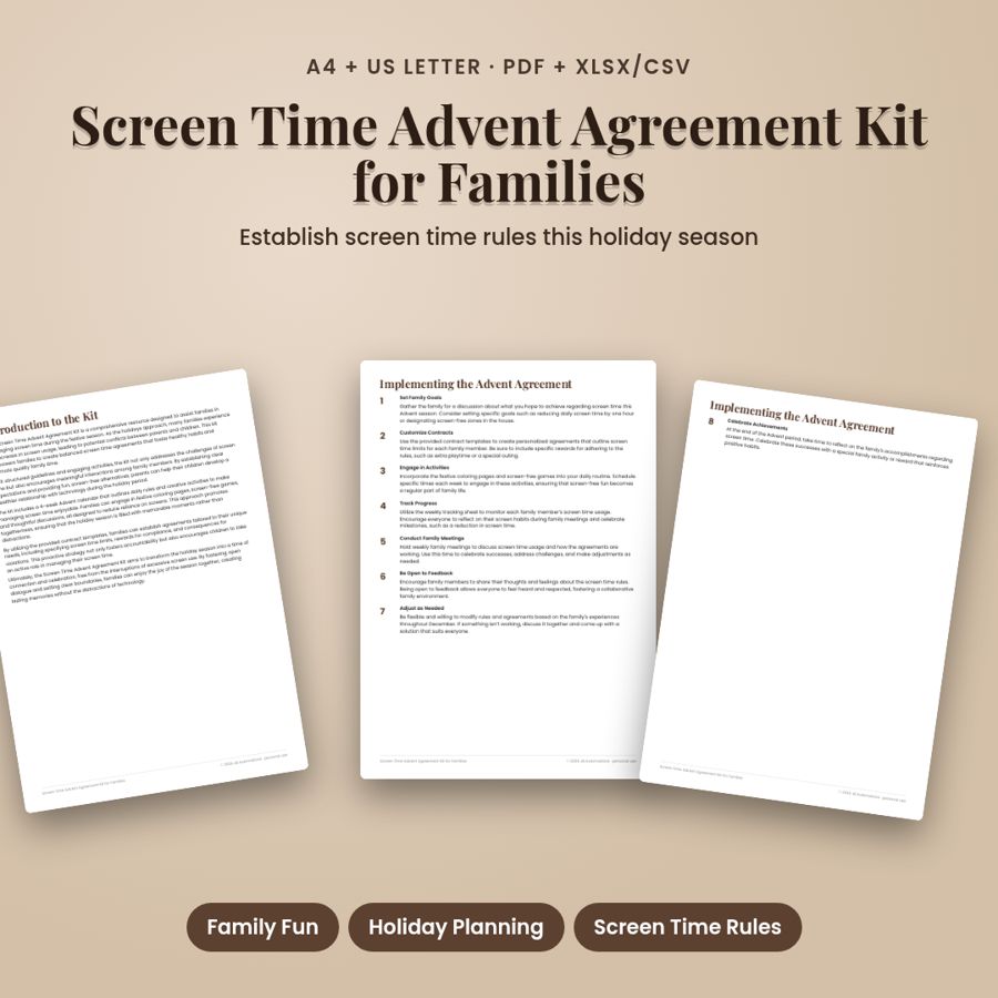 Screen Time Advent Agreement Kit for Families | PDF + Excel