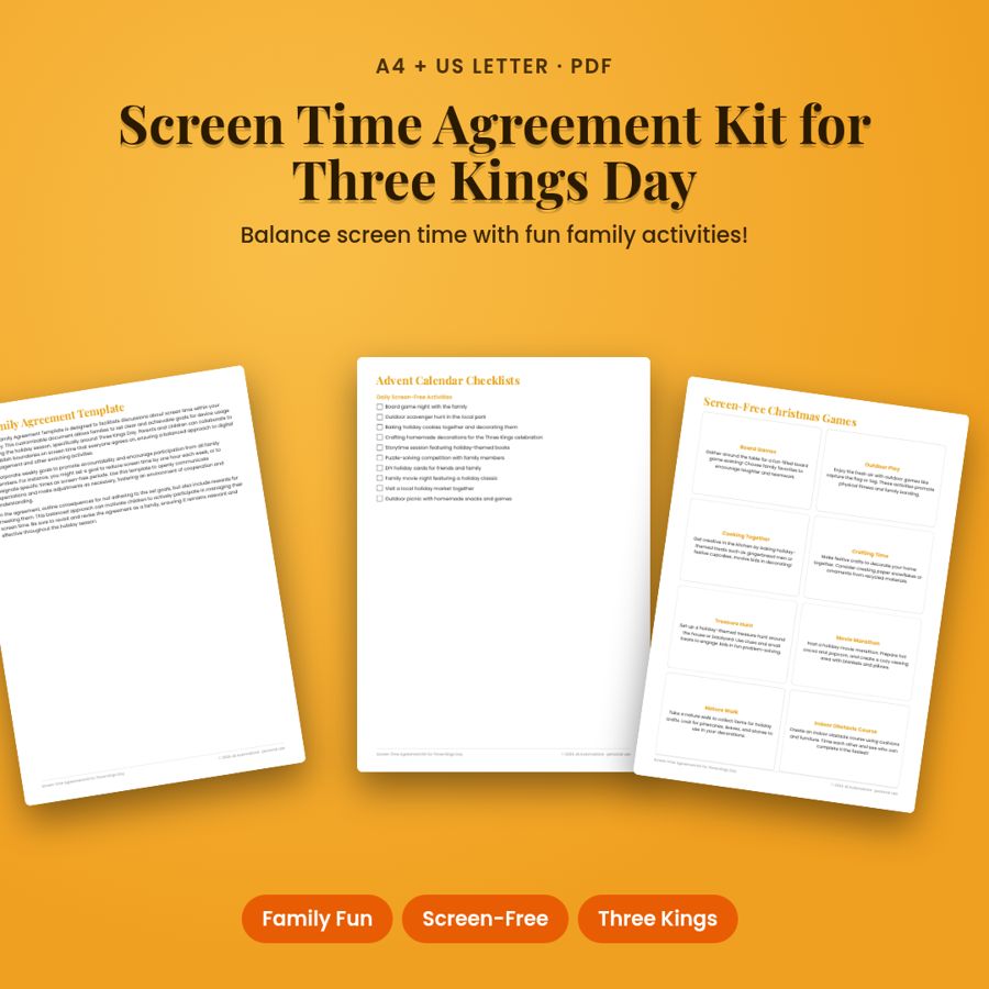 Screen Time Agreement Kit for Three Kings Day | Printable PDF