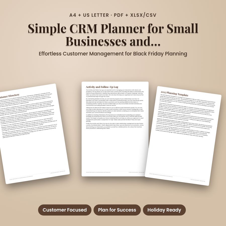 Simple CRM Planner for Small Businesses and Freelancers | PDF + Excel