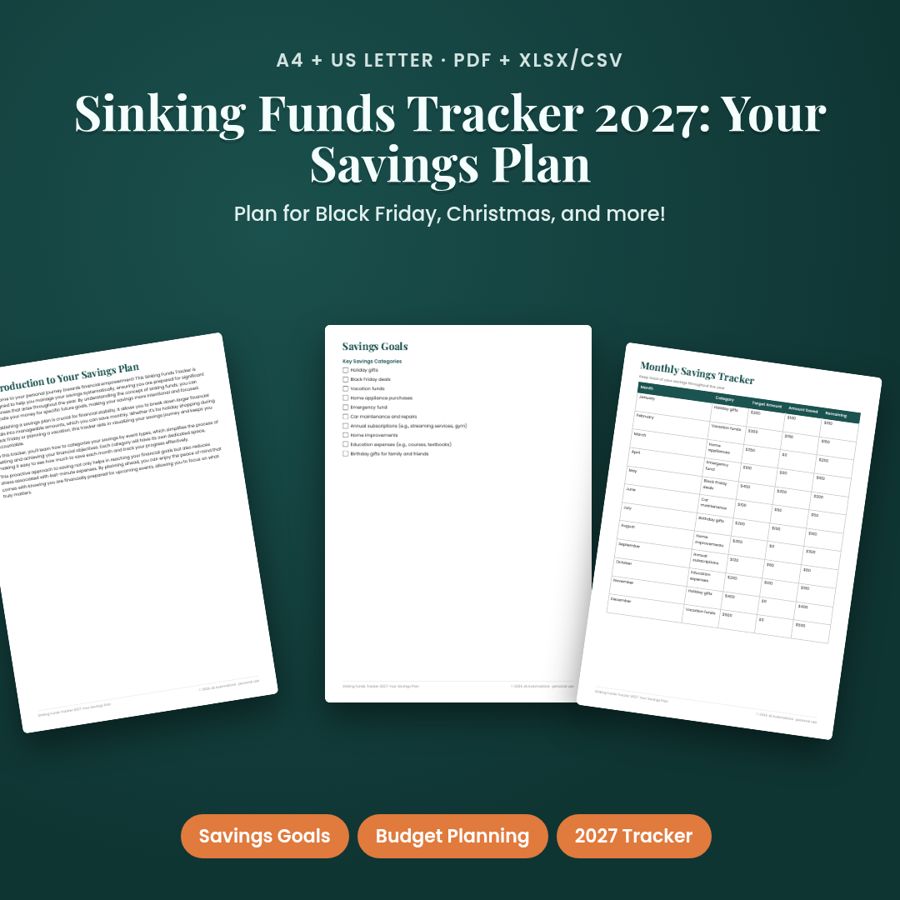 Sinking Funds Tracker 2027: Your Savings Plan | PDF + Excel
