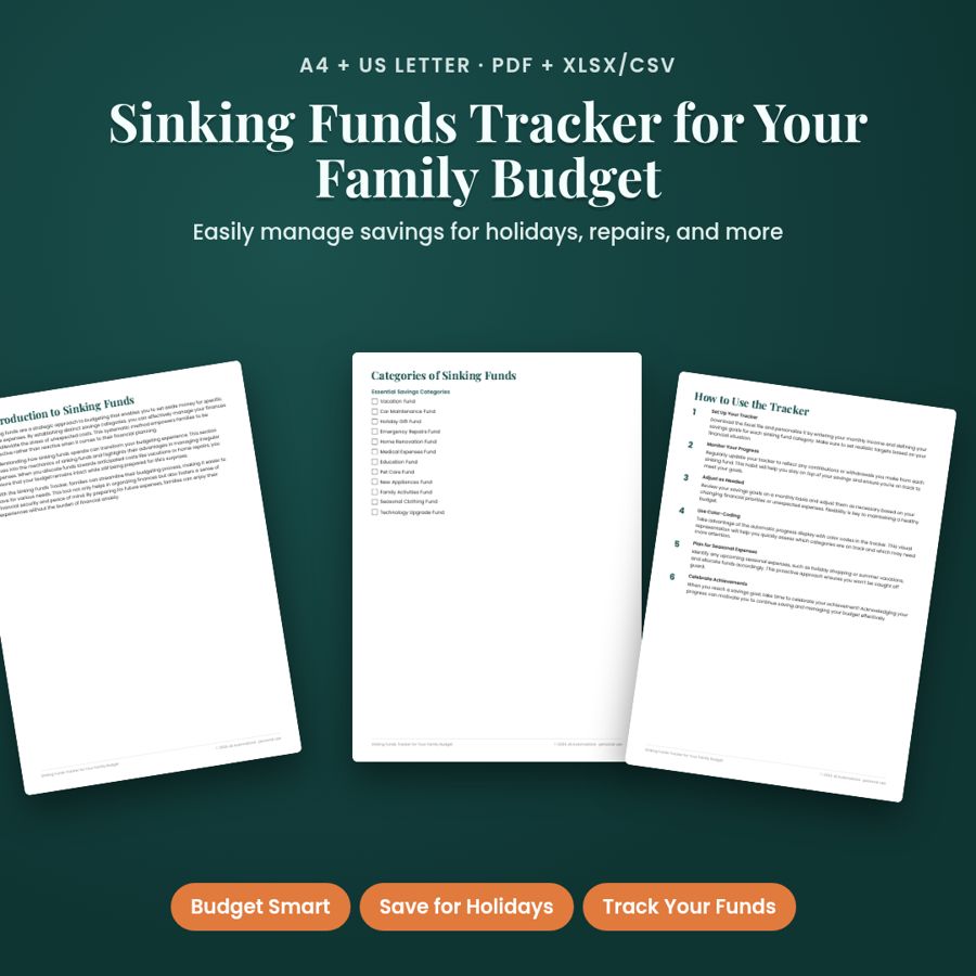 Sinking Funds Tracker for Your Family Budget | PDF + Excel Spreadsheet