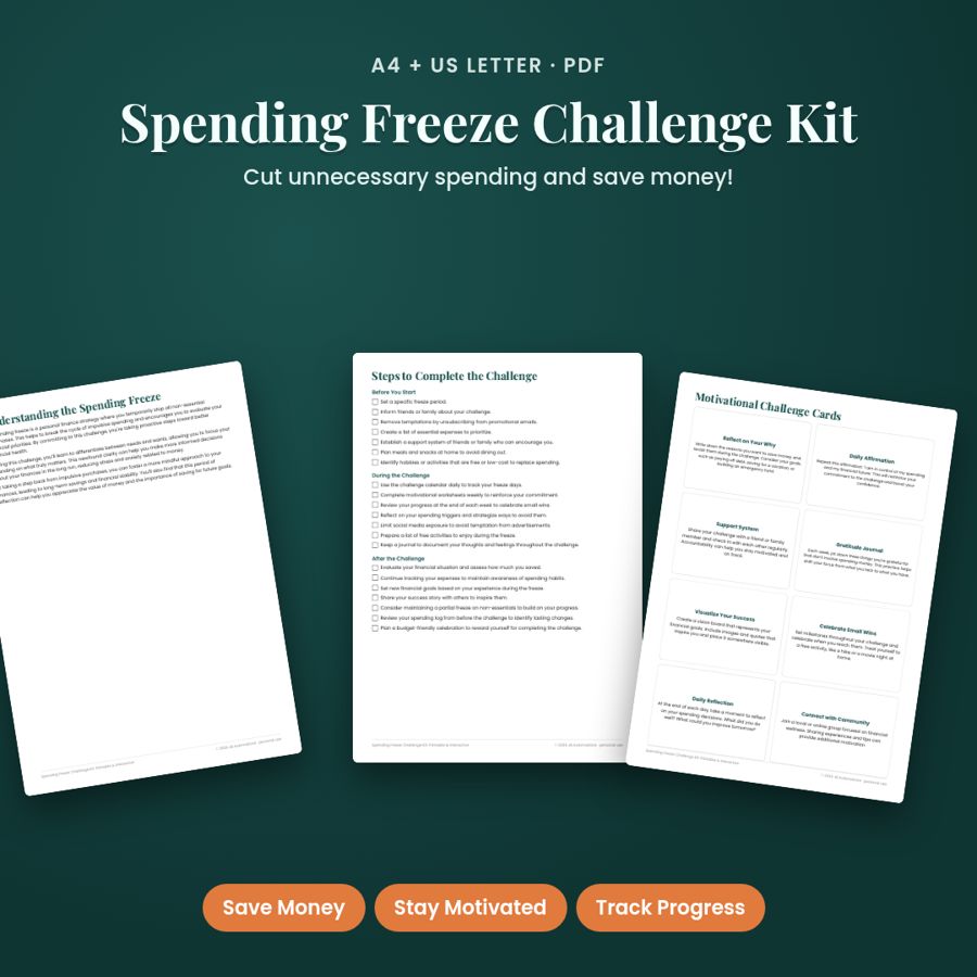 Spending Freeze Challenge Kit: Printable & Interactive | Printable PDF