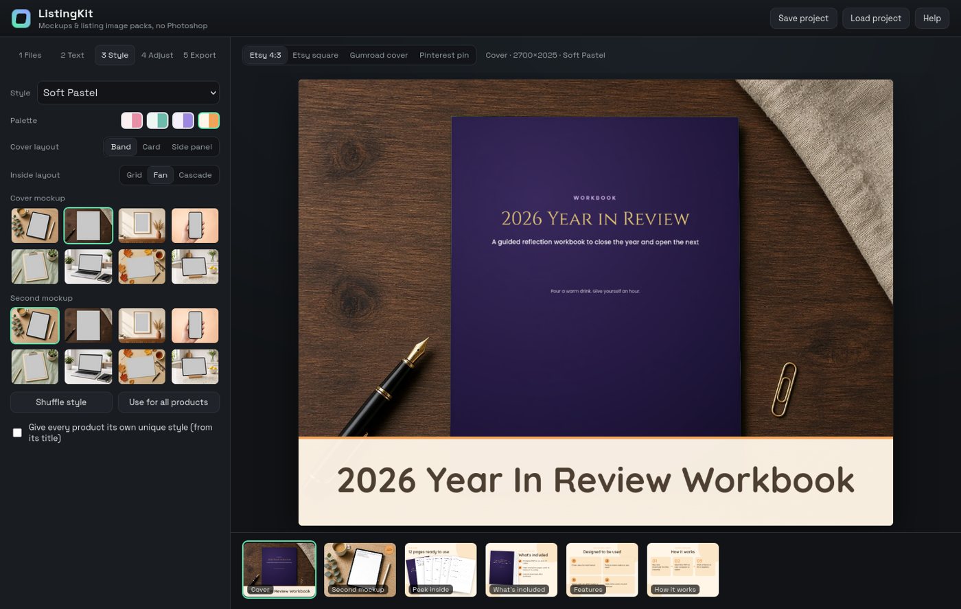 ListingKit app: style tab with mockup scenes