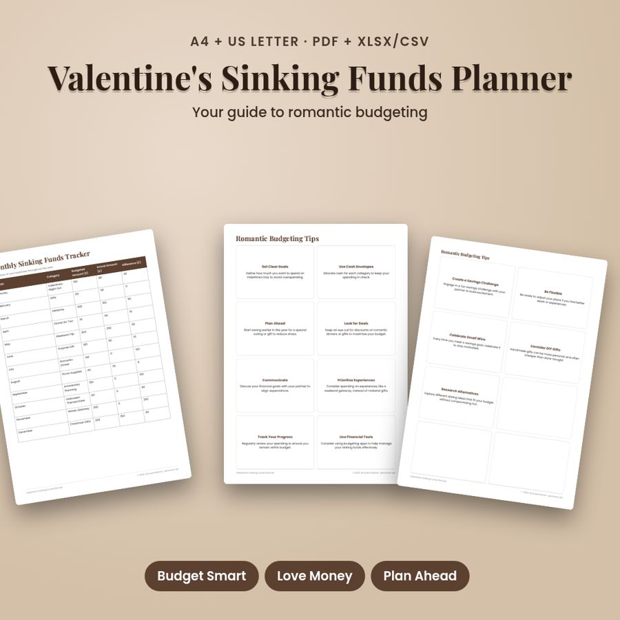 Valentine's Sinking Funds Planner | Printable PDF + Excel Template