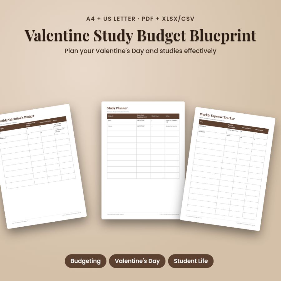 Valentine Study Budget Blueprint | Printable PDF + Excel Template