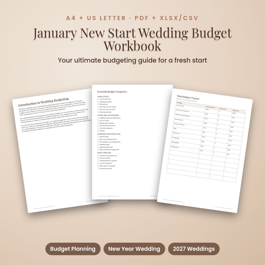Wedding Budget Workbook 2027 | January New Start PDF + XLSX