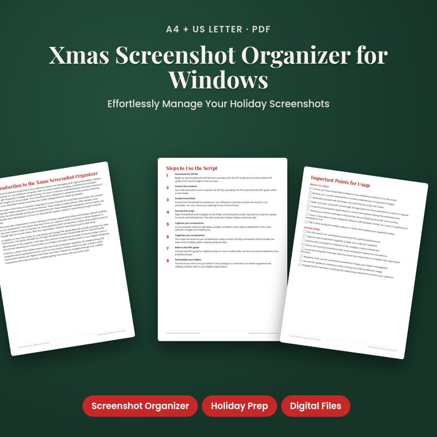 Xmas Screenshot Organizer for Windows | Printable PDF, A4 + US Letter