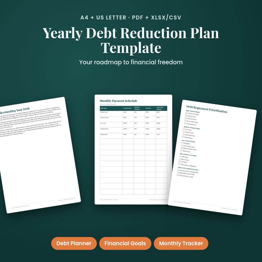 Yearly Debt Reduction Plan Template | Printable PDF + Excel